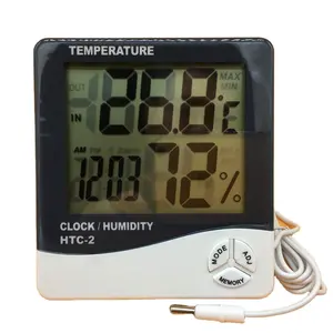HTC-Digital LCD C/F Temperatura Misuratore di Umidità Termometro Esterno Igrometro Orologio con 1 m Sonda Esterna
