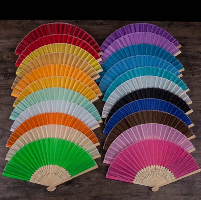 Hot sale custom logo foldable fabric bamboo hand fan