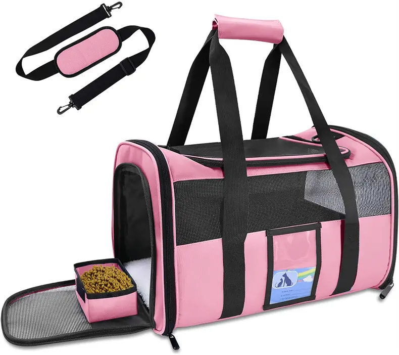 エアラインペットバッグは折りたたむことができます高さ調節可能なペットキャリアトラベルバッグ通気性のある小さな猫と犬のバッグ