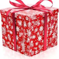 Boîte cadeau de luxe rouge flocon de neige avec ruban en satin, grande boîte rigide en carton avec couvercle et base pour cadeaux de Noël et de fêtes