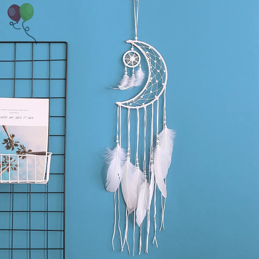 Moon Shape Dream Catcher Feather Hanging with Star Home Decoration Ornament Festival Gift Z01-15