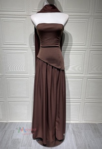 OUDINA <span class=keywords><strong>Abito</strong></span> <span class=keywords><strong>Lungo</strong></span> Estivo da Donna, Stile Europeo, Casual, Monospalla, Tinta Unita, con Spacco e Schiena Scoperta - Product Image 6