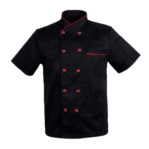 เสื้อยืดเชฟแขนสั้นสำหรับผู้ชาย ฤดูร้อน สำหรับโรงแรม ร้านอาหาร ครัว สีดำ-ขาว ชุดยูนิฟอร์ม เสื้อยืดผ้าฝ้าย เสื้อเชฟ พนักงานเสิร์ฟ เสื้อโค้ทและแจ็คเก็ต - Product Image 1