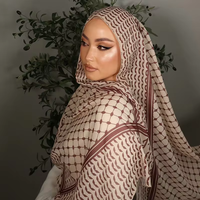 Écharpe Hijab Traditionnelle Keffiyeh en Polyester Tissé à Carreaux Style Palestine de Haute Qualité pour Femme, Imprimé Arabe, Vente en Gros