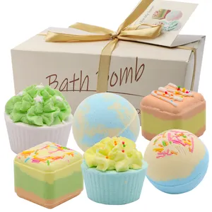 Dropshipping baby kid safe handmade fizzies scent essential oil coconut oil organic 6 pcs cupcake gift set package bath bombs