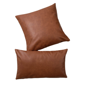 PU Leather Square <b>Throw</b> Pillow Covers 18x18 Inch Brown Modern Farmhouse Solid Zipper Closure for Hotel & Home Decor - Product Image 1