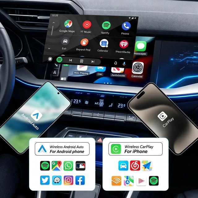 2 in 1 Wireless Carplay Android Auto Adapter Mini Box Smart Multimedia USB Dongle for Car Stereo Plug Play Universal