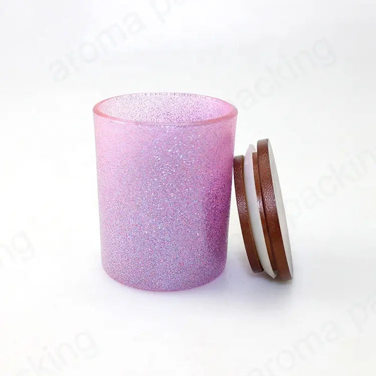 Benutzer definierte einzigartige lila Farbe Spray leere Kerze Glas Glas Kerzen gefäß mit versiegelten Holzdeckel Großhandel