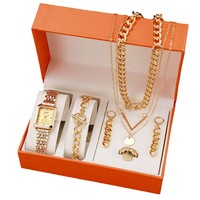 Montre-bracelet carrée en alliage style coréen, collier multicouche hip-hop pour filles, chaîne en laine, coffret cadeau de bijoux