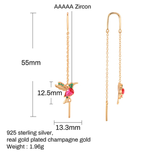 Pendientes Largos de Plata de Ley 925 ROXI con Circonitas Rojas y Azules en Forma de Golondrina y Diamantes - Product Image 2