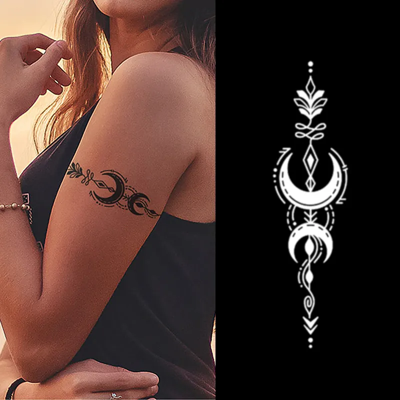 Tatuaggio all'henné personalizzato di vendita calda per le donne moon and flower stampa temporanea a trasferimento d'acqua adesivo per tatuaggi impermeabile durevole Sexy