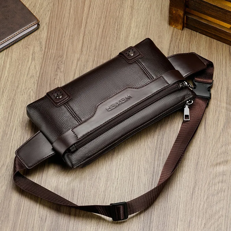 Weixier-Bolso pequeño e informal para hombre, bolsa de mensajero de cuero con bolsillos, resistente al agua, para negocios