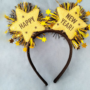 Fascia per capelli a cinque <span class=keywords><strong>stelle</strong></span> per <span class=keywords><strong>capodanno</strong></span> con luci lampeggianti per decorazioni per feste Happy New Year Headband - Product Image 1