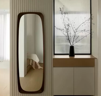 Miroir sur pied pleine longueur en bois de noyer, forme ovale, coins arrondis, miroir décoratif inclinable pour chambre et salon