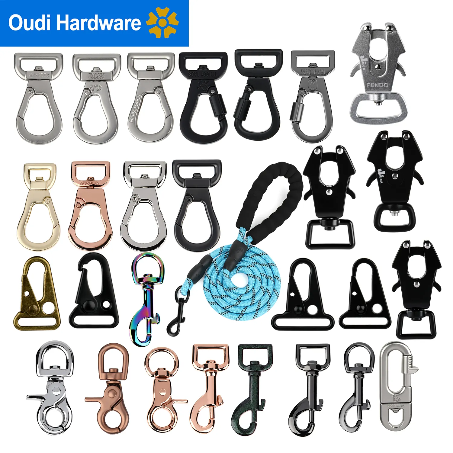 Customized Swivel Metal Dog Hook Brass Spring Carabiner Dog Leash Snap Hook With Lock Dog Collar Buckle