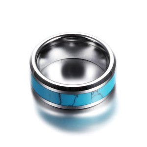 Stainless Steel <b>Turquoise</b> <b>Ring</b> 8mm Geometric Channel Setting Gift Jewelry - Product Image 3