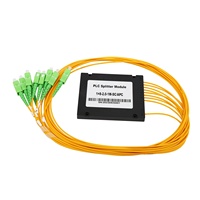 Splitter Coupler Mini Tipe PLC 0.9mm 250um FTTH Pigtail 1X2 1X4 1X8 Fiber Optik Bare Splitter dengan Konektor Tabung Baja