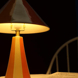 Retro Striped Table Lamp D180 H275mm E27 LED <b>Plug</b> <b>In</b> Desk Lamp With Switch Control Geometric Solid Design Ambient <b>Lighting</b> - Product Image 2