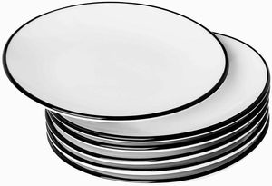 Platos de cena de cerámica con logotipo personalizado-Platos de porcelana blanca con borde negro para uso en comedor, fiesta y restaurante, disponibles a granel - Product Image 3