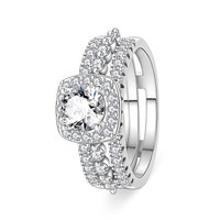Ensemble de 2 bagues de fiançailles classiques en argent plaqué or rose avec zircon, sertissage en canal, design carré, alliage, bijoux de mariage pour femmes