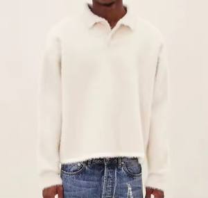 Maglione Invernale da Uomo in Mohair Spazzolato <span class=keywords><strong>Jacquard</strong></span> Personalizzato, Pullover <span class=keywords><strong>POLO</strong></span> a Maniche Lunghe, Taglia Grande, in Finta Pelliccia Bianca - Product Image 1