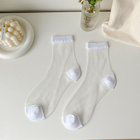 Chaussettes mi-mollet en soie de verre WUYANG FACTORY, chaussettes fines d'été pour femmes, chaussettes noires à pois transparentes, vente flash