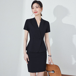 Pink Short Sleeve Suit Set For Women Summer Elegant V Neck Satin Breathable Uniform For Beauty Salon Health Center - Product Image 3