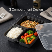 Conteneur alimentaire jetable en PP à 3 compartiments avec couvercle transparent, emballage pour la préparation des repas en plastique pour supermarchés et restaurants