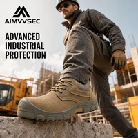 AIMVVSEC – chaussures de sécurité isolées 10KV pour hommes, bottes de travail en cuir suédé imperméables à bout en acier, résistantes aux perforations, chaussures industrielles en Kevlar