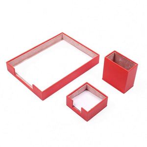 Organisateur de bureau triple en métal et cuir PU avec boîte à stylos, étagère à papier et porte-notes, accessoires de bureau - Product Image 6