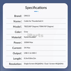 Iparts ORICO Cáp tương thích với Thunderbolt 4 Video loại USB C pd100w nhanh phí 40Gbps truyền dữ liệu cho Macbook - Product Image 3