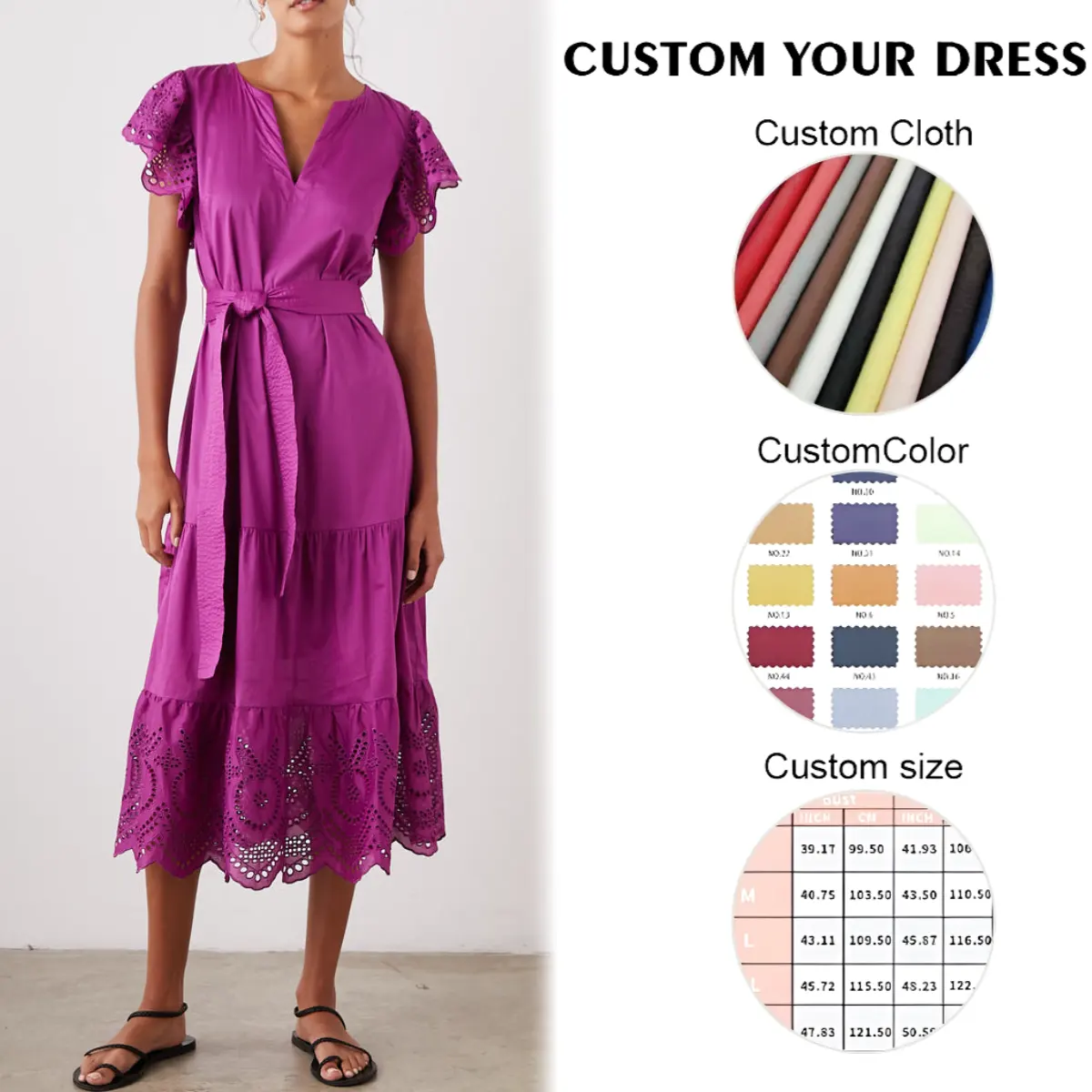 Manufacturer Custom High Quality Women's Summer Casual V-Neck Short Sleeve Lace design Long Maxi Dress