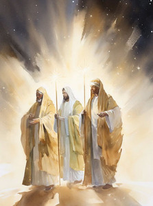 Tre saggi in cerca, prostranti davanti al bambino divino - Product Image 4