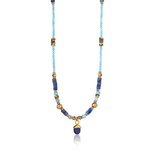 قلادة على الطراز الأوروبي من حجر اللازورد وعين النمر على شكل عباد الشمس، قلادة يدوية الصنع من الخرز، مجوهرات فاخرة متعددة الطبقات بأسلوب بوهيمي - Product Image 5