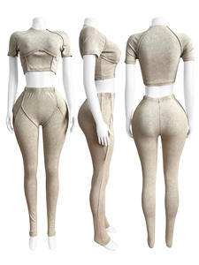 Conjunto de 2 Piezas para Mujer 2025: Top Corto de Punto Acanalado y Leggings, Estilo Y2K, Corte Ajustado, Conjunto Deportivo de Dos Piezas - Product Image 4