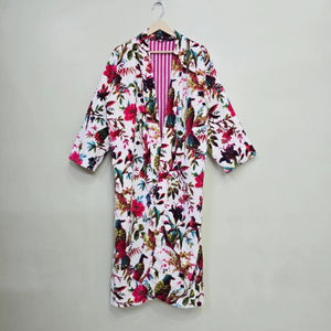 เสื้อคลุมกิโมโนกำมะหยี่พิมพ์ลายนกป่าสำหรับผู้หญิง คอวี ยาวเต็มตัว หรูหรา ซักเครื่องได้ แฟชั่นลำลองสำหรับฤดูหนาว - Product Image 3