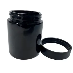 CR mat pürüzsüz kapaklı 4OZ siyah cam kavanozlar düz tarafı parlak siyah cam şişe