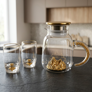 Juego de Decantador de Vidrio de Lujo Moderno con Láminas y Hojuelas de Oro de 24K, Diseño de Montaña Dorada, 1.5L, para Regalos y Obsequios en Fiestas de Vino - Product Image 2