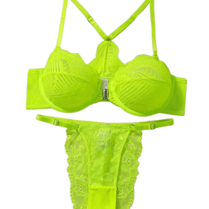 Conjunto de sujetador y bragas de encaje floral transpirable de buena calidad con tirantes ajustables, estilo sexy con abertura frontal para mujer - Product Image 1