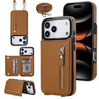 Étui de luxe en cuir avec lanière pour iPhone 17 Pro Max, portefeuille RFID avec porte-cartes et béquille, pochette zippée pour iPhone 16 17 Pro