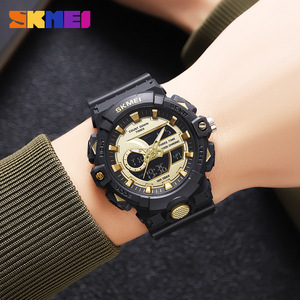 Skmei Men's Digital Sport Watch Black Gold TPU Strap 5Bar Waterproof Chronograph Alarm <b>Timer</b> Multifunction <b>Outdoor</b> Watch - Product Image 4