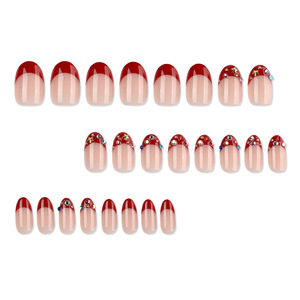 Faux ongles courts ovales rouges à presser, avec strass colorés, élégants pour l'automne et l'hiver, pour salon, DIY et usage quotidien - Product Image 5