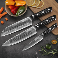 KEEMAKE Lot de 3 couteaux de cuisine faits à la main en acier damas à 67 couches avec manche en fibre de verre G10