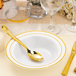 Bol à soupe jetable écologique blanc de 12 oz avec bord doré, réutilisable pour l'emballage alimentaire, pour les mariages et le camping - Product Image 3
