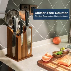 Portacuchillos magnético de madera de 9.65 pulgadas de alto con drenaje y patas antideslizantes para almacenamiento en la cocina - Product Image 4