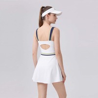 Jupe de tennis pour femme à blocs de couleur, longueur genou, en nylon et élasthanne, respirante, anti-exposition, pour le yoga, le fitness et le sport, sous marque privée