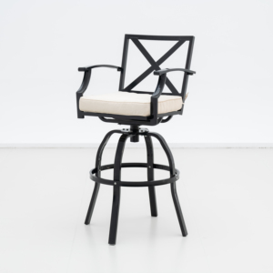 Tabouret <span class=keywords><strong>de</strong></span> <span class=keywords><strong>bar</strong></span> pivotant avec accoudoirs, dossier en X en métal <span class=keywords><strong>noir</strong></span> <span class=keywords><strong>mat</strong></span>, <span class=keywords><strong>chaise</strong></span> <span class=keywords><strong>de</strong></span> <span class=keywords><strong>bar</strong></span> haute avec coussin compressé haute densité et repose-pieds - Product Image 1