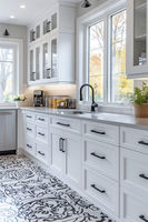 Meuble de cuisine moderne en bois de haute qualité, armoire complète en panneaux de particules, meuble de garde-manger solide avec îlot central, direct usine