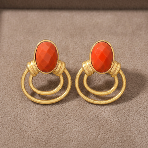 Boucles d'oreilles en laiton faites à la main, boucles d'oreilles en laiton avec pierres précieuses, boucles d'oreilles tendance, boucles d'oreilles bohèmes - Product Image 3