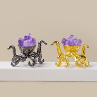 Ornement en cristal d'améthyste électroplaqué en forme de pieuvre, fleur d'améthyste brute en forme de pieuvre pour la décoration intérieure et la collection